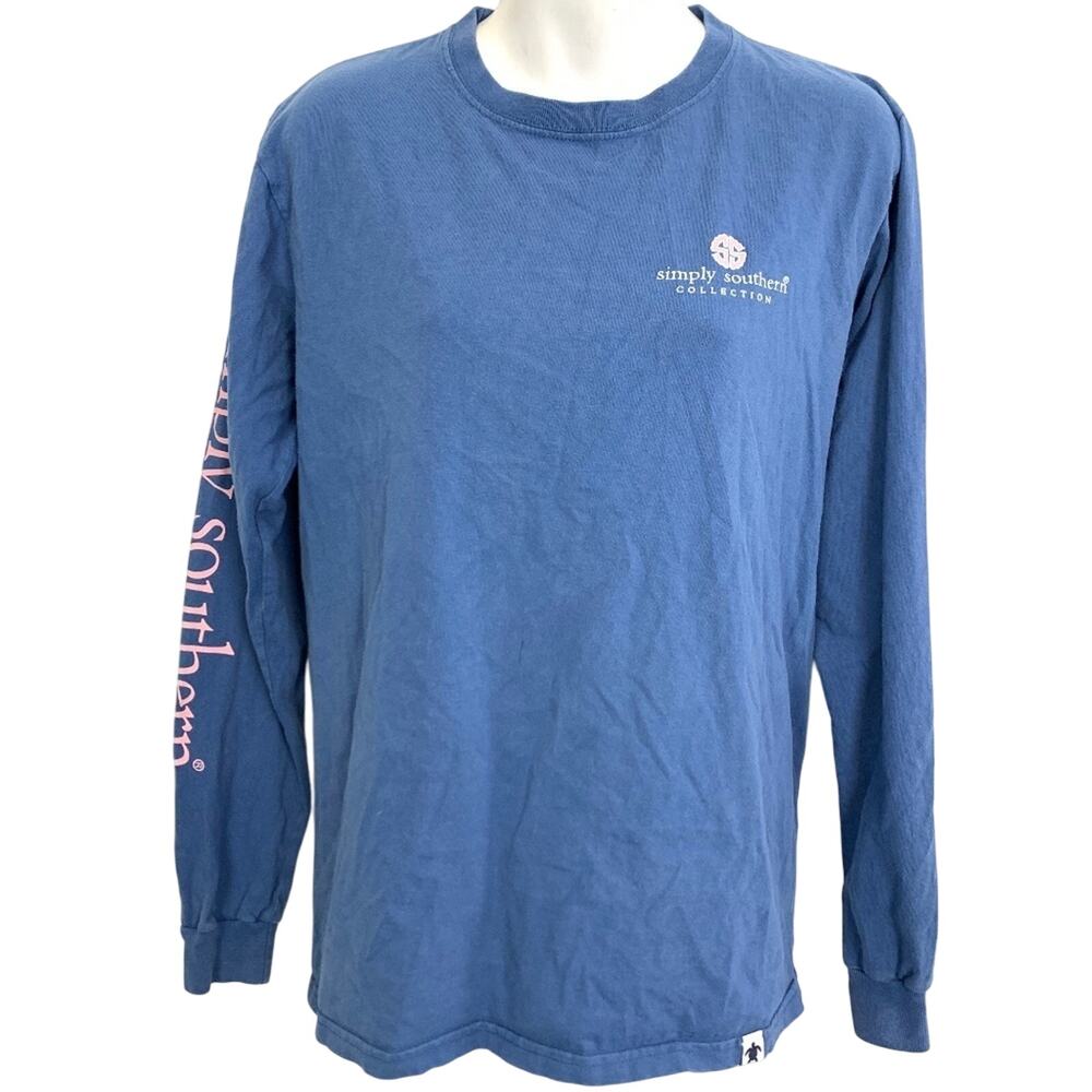 SIMPLY SOUTHERN Long Sleeve Graphic Giraffe Tee T Shirt Blue Casual sz S / XS